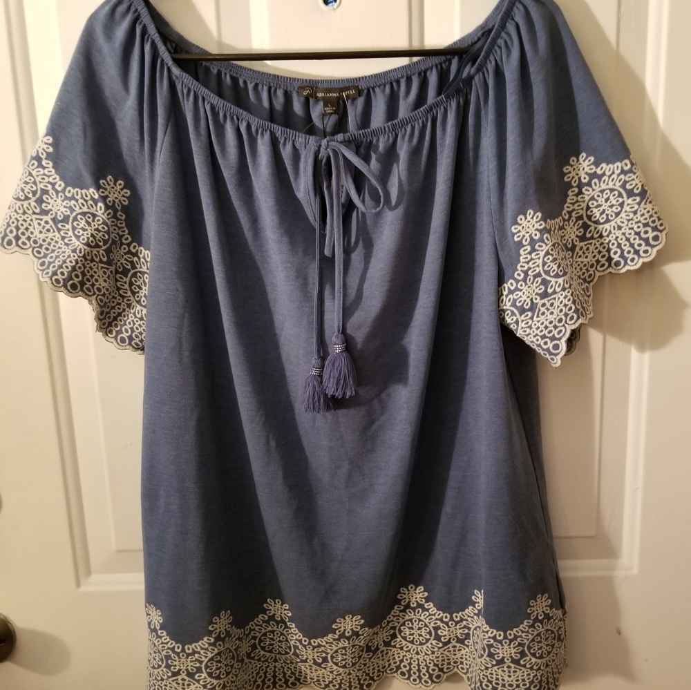 NWOT Adrianna Papell Dusty Blue with Lace Shirt